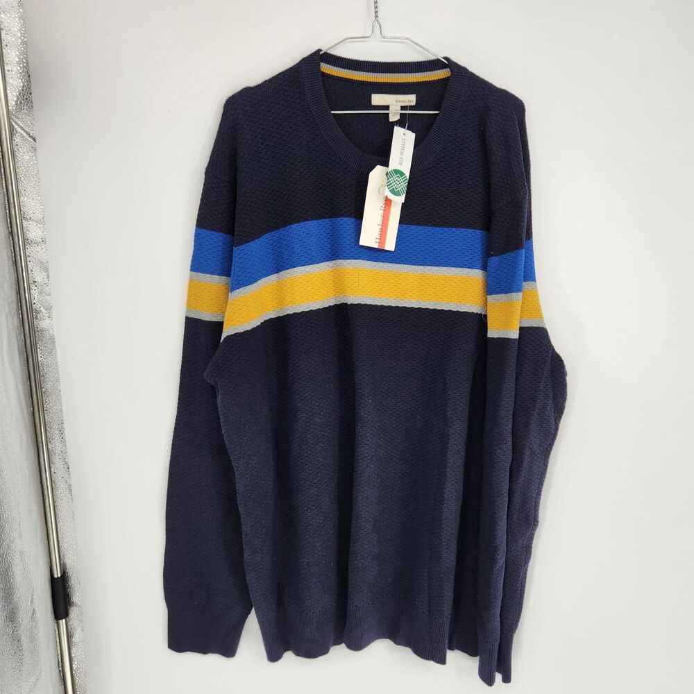 Hawker Rye Men's Navy XXL Block Stripe Crew Sweater NWT